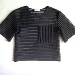 Black Mesh Scuba Striped Oversized T-Shirt Top